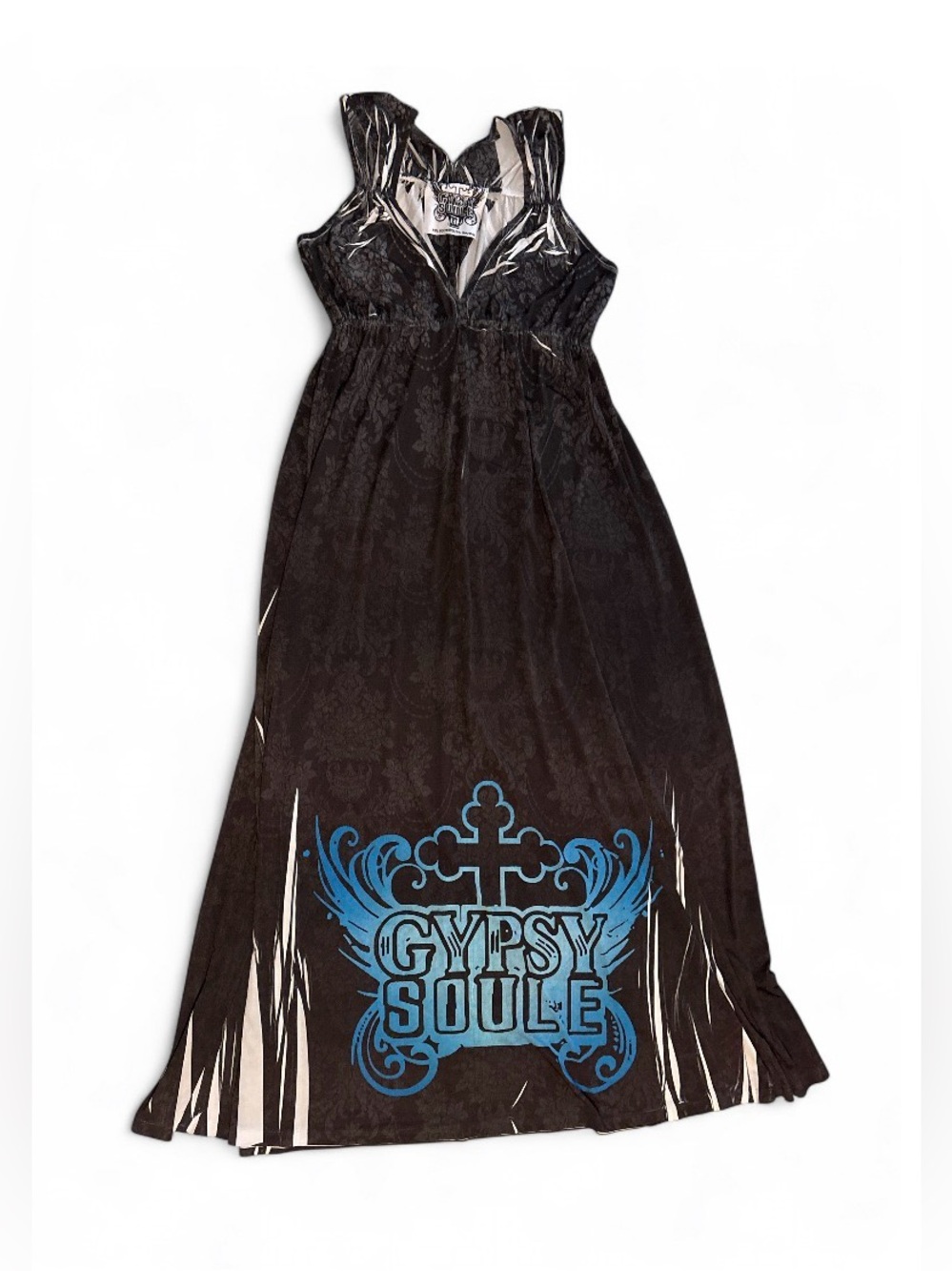 Black Maxi Dress with Blue Graphic